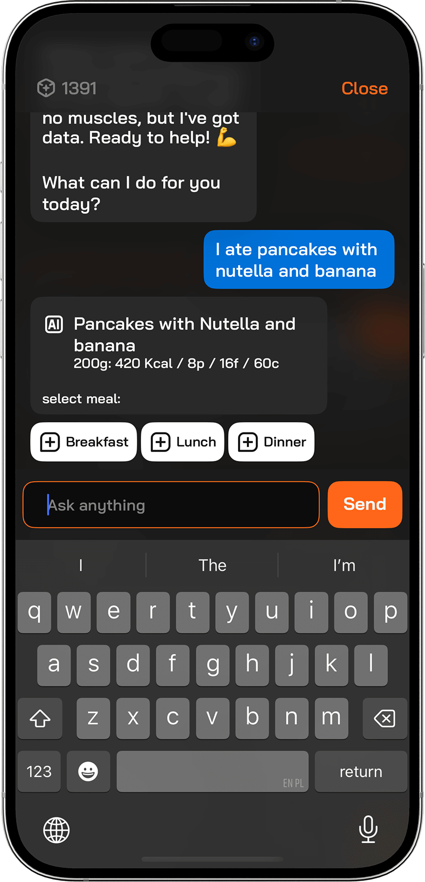 MateGPT with calculated meal screenshot