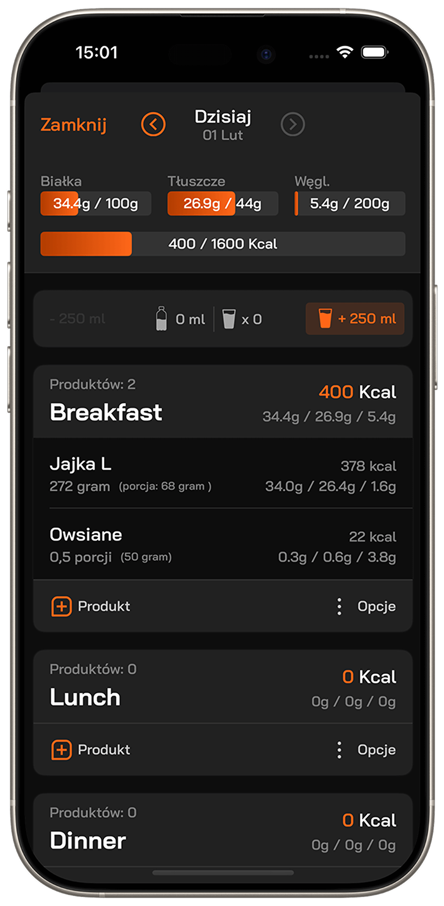 Ekran dzisiejszych posiłków