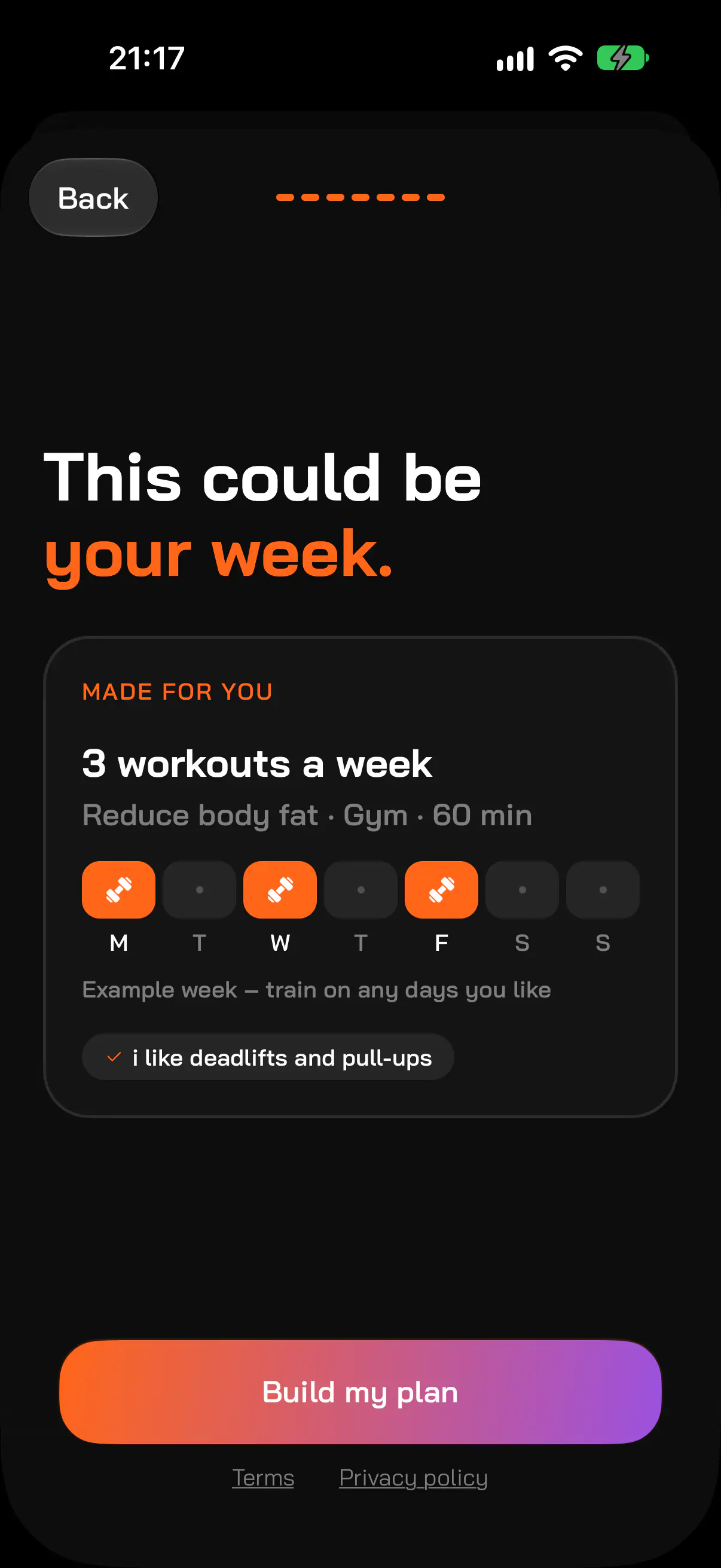 Plan summary: 3 workouts a week