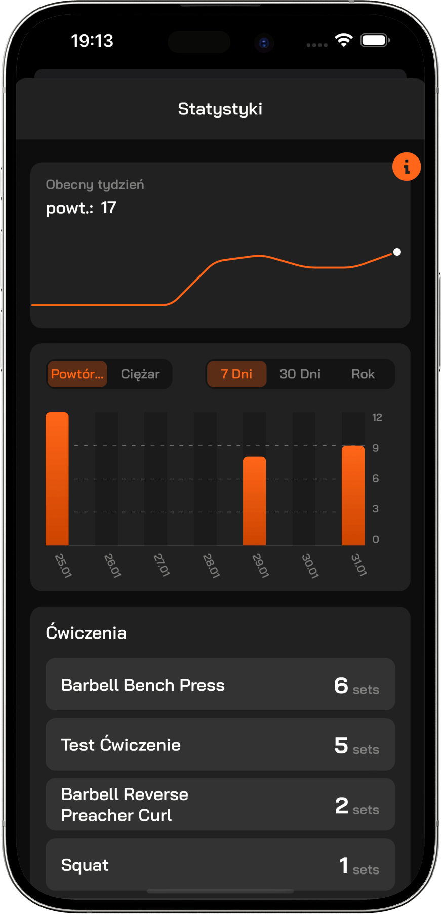 Workouts statistics list screenshot