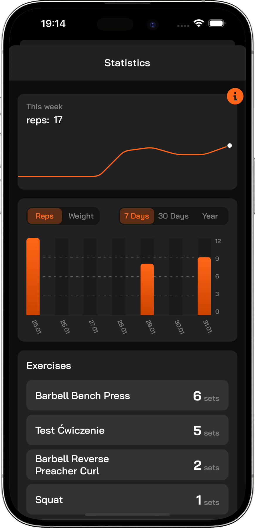 Workouts statistics list screenshot